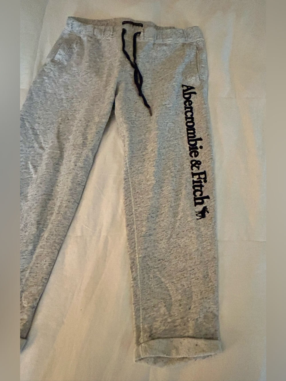 Abercrombie & Fitch Light Heather Gray Jogger Pants with Navy Logo, Women Medium - Picture 2 of 10